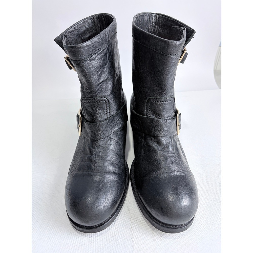 Jimmy Choo Black Leather Biker Boots Buckle Moto Italy EU 40.5 US 9.5 - Picture 2 of 16